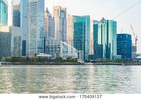 landmarks of Shanghai with Huangpu river in China.