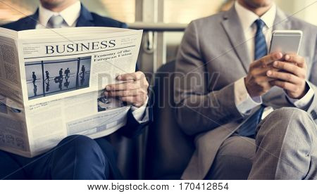 Business Men Break Sit Read Newspaper