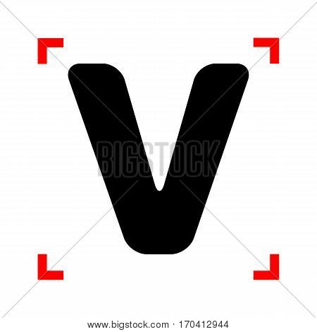 Letter V sign design template element. Black icon in focus corners on white background. Isolated.