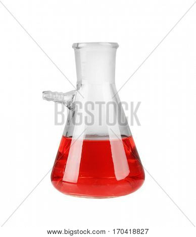 Flask with color water on white background