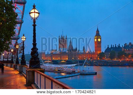 London sunset skyline Bigben and Thames river