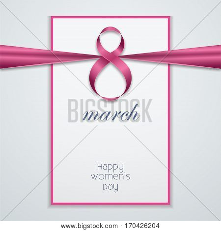 International Women's Day Vector illustration Greeting card for 8 march is bandaged pink ribbon Realistic style