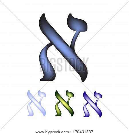 Hebrew font. The Hebrew language. The letter Aleph. Vector illustration on isolated background.