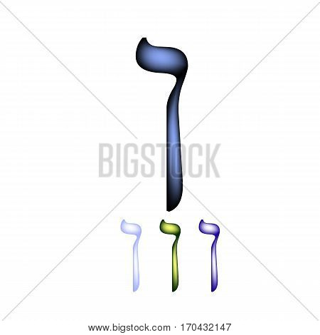 Hebrew font. The Hebrew language. The letter Nun sofit. Vector illustration on isolated background.