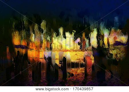 city abstraction digital painting, night city lights inspiration abstract painting, a megapolis abstract view