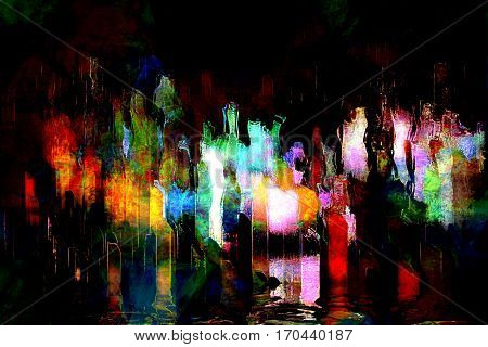 city abstraction digital painting, night city lights inspiration abstract painting, a megapolis abstract view