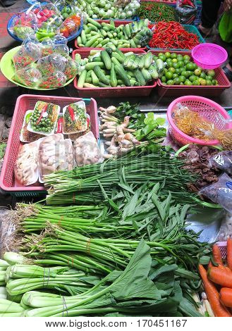 A lot of vegetables at the local market Thailand