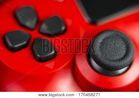 VALENCIA, SPAIN - FEBRUARY 3: Close up macro view from Dualshock 4 wireless controller for playstation 4 magma red on February 3, 2017 in Valencia, Spain