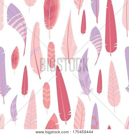 Vector seamless pattern with different graphic birds on a color background. Wallpaper with feathered race.