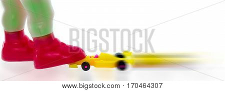 3g,4g and 5g internet conceptual photo with toy car and toy legs clash.
