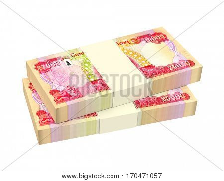 Iraqi dinars bills isolated on white background. 3D illustration.