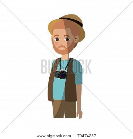 man with a photographic camera over white background. colorful design. people traveling concept. vector illustration