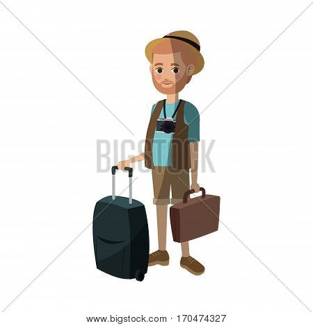 man with suitcases over white background. colorful design. people traveling concept. vector illustration