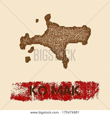 Ko Mak Distressed Map. Grunge Patriotic Poster With Textured Island Ink Stamp And Roller Paint Mark,