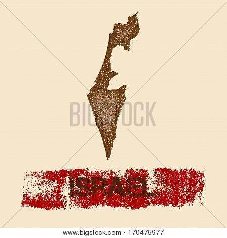 Israel Distressed Map. Grunge Patriotic Poster With Textured Country Ink Stamp And Roller Paint Mark