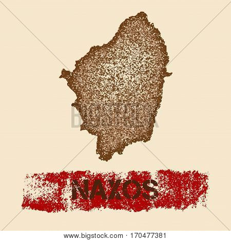 Naxos Distressed Map. Grunge Patriotic Poster With Textured Island Ink Stamp And Roller Paint Mark,