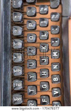 Exteme close up view of keyboard typewriter on a desk