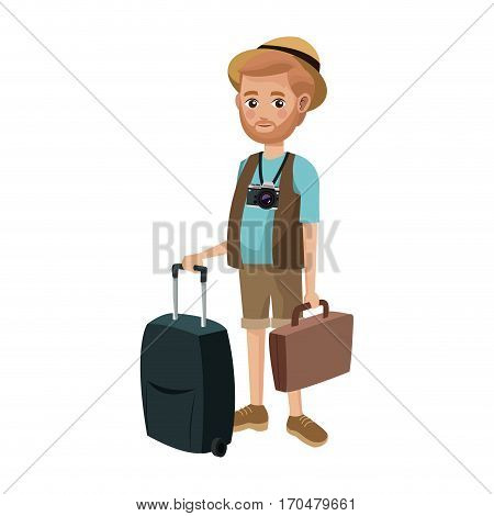 man with suitcases over white background. colorful design. people traveling concept. vector illustration