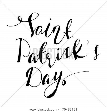 vector hand lettering saint patrick's day greetings text with clover shapes.