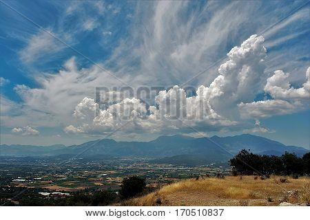 Cloud clusters over the plain. the view is great