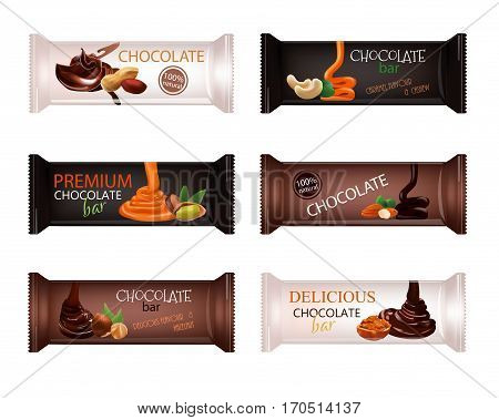 Chocolate Bar with Nuts Isolated on white. Vector illustration