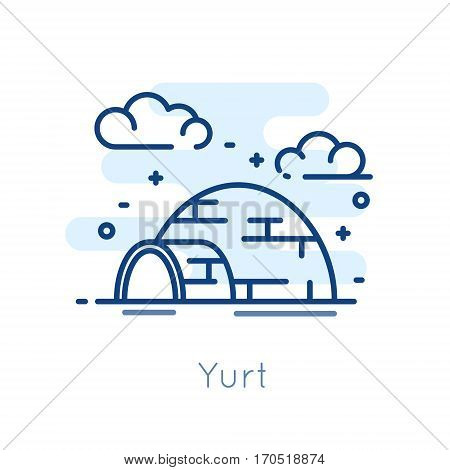 Icon Yurt on white background. Thin line flat design. Vector.