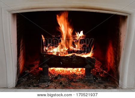 Verneuil sur Seine France - december 31 2016 : flame in a fire place