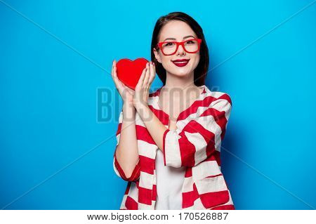 Smiling Woman With Heart Shape Box