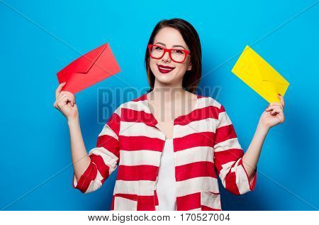 Smiling Woman With Two Envelopes