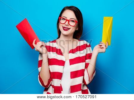Smiling Woman With Two Envelopes