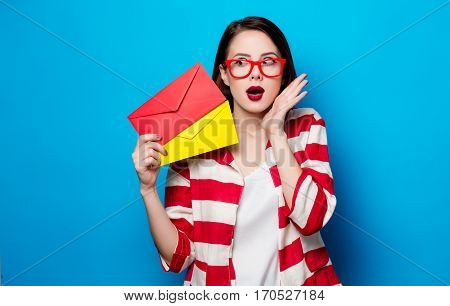 Surprised Woman With Two Envelopes