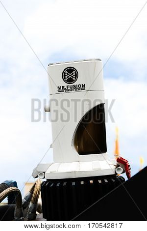 OSAKA, JAPAN - Apr 23, 2016 : Photo of A replicathe of the Back to the Future DeLorean,one of the most famous attraction at Universal Studios JAPAN, Osaka, Japan.