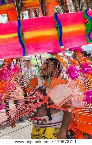 Georgetown Penang Malaysia - February 9 2017 : Hindu devotee taking part in the Thaipusam festival on February 9 2017 in Malaysia. Hindu festival to worship God Muruga.
