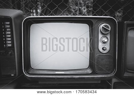 Retro old television in vintage black and whitel color style. retro technology.