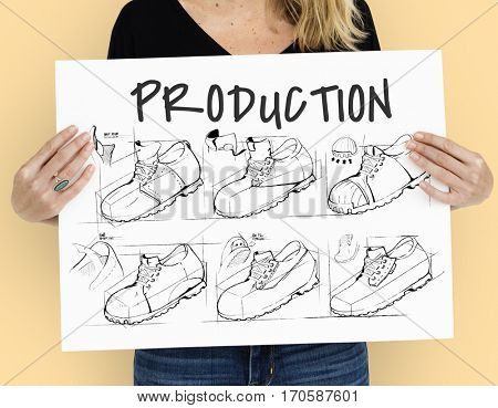 Shoe production procedure sketch drawing