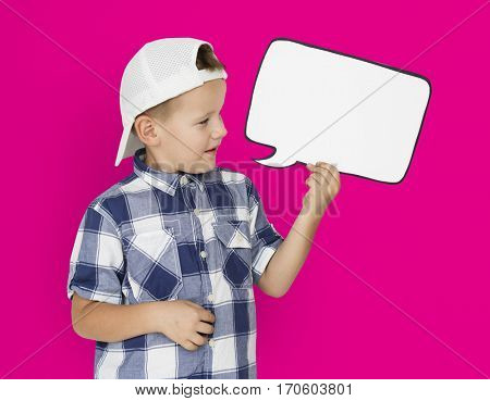 Caucasian Little Boy Holding Chatbox Papercraft