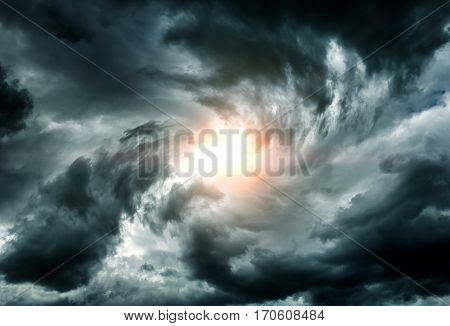Blurred Swirl in the Dark Storm Clouds with Ray of the Light
