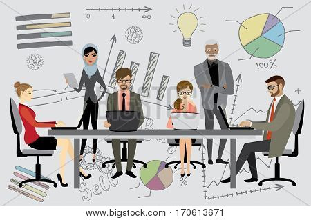 People Working On Computer Flat Style Cartoon,