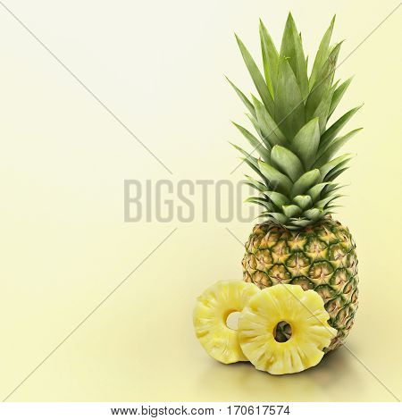 Yellow pineapple group on yellow solid background