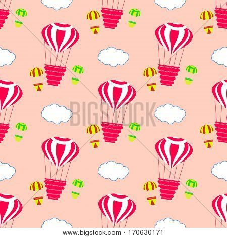 Balloons On A Pink Sky. Seamless Pattern