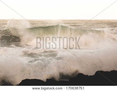 Ocean beach waves near Thor's Well in Cape Perpetua Oregon Coast USA.