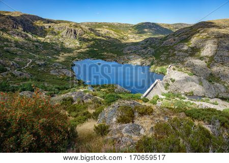Top view of Vega de Tera broken dam in Zamora, panoramic view in Spain