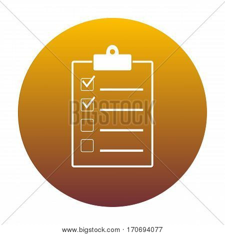 Checklist sign illustration. White icon in circle with golden gradient as background. Isolated.