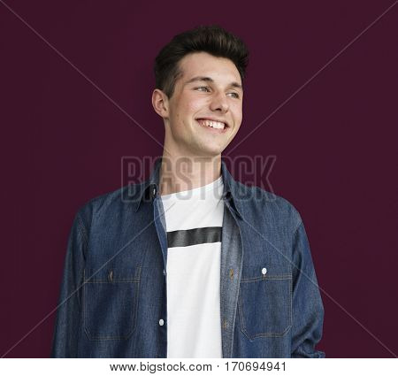 Portrait of Young Adult Caucasian Man Smiling Isolated