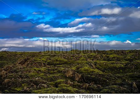 Landscape of Lakagigar volcanic valley in central Iceland
