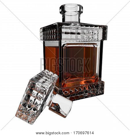 Decanter with whiskey on white background. 3D render