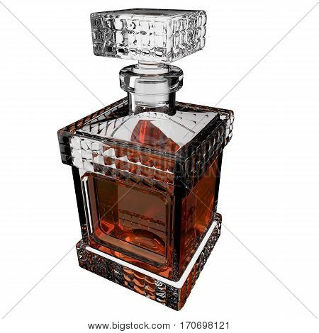 Decanter with whiskey on white background. 3D render