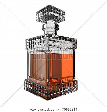 Decanter with whiskey on white background. 3D render