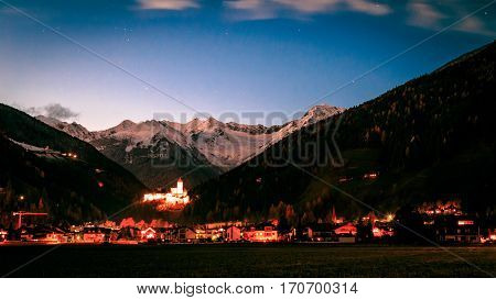 Campo Tures Castle With White Mountains Behind