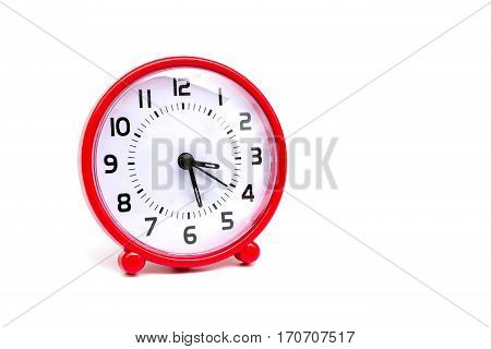 The circle clock red color on white background (isolated).